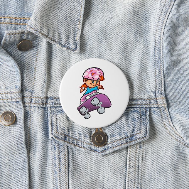 Skater Girl Fun Pink Helmet Skateboard Button (Von Creator hochgeladen)