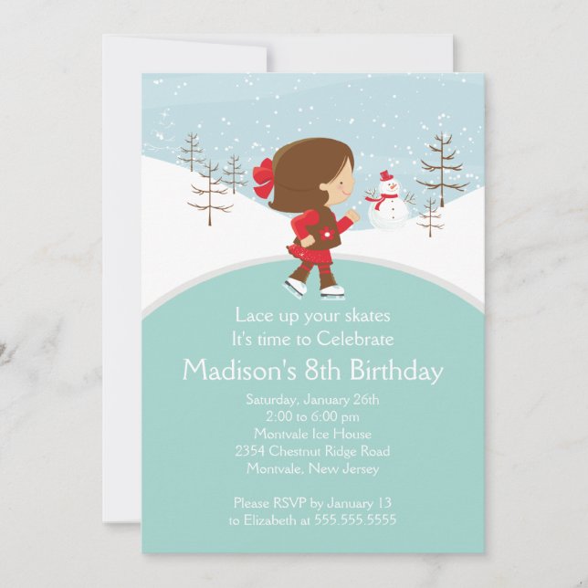 Skater Girl Ice Skaten Geburtstagsparty Einladung (Vorderseite)