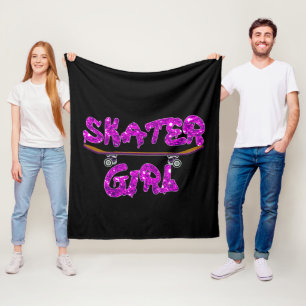 Skater Girl Lila Pink Skateboard Fleecedecke