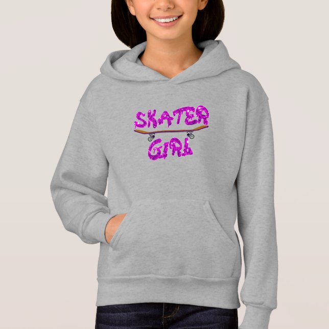 Skater Girl Lila Pink Skateboard Hoodie (Vorderseite)