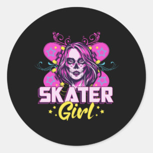 Skater Girl Sk8 Skateboard Girls Skaten Gift Idee Runder Aufkleber