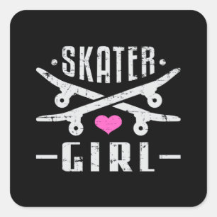 Skater Girl Skateboard Skaten Sk8 Skate Geschenk I Quadratischer Aufkleber