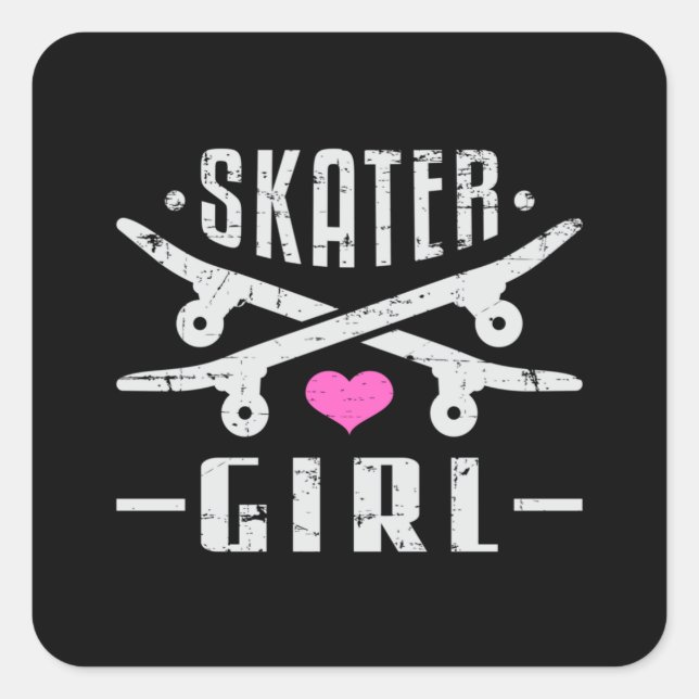 Skater Girl Skateboard Skaten Sk8 Skate Geschenk I Quadratischer Aufkleber (Vorderseite)