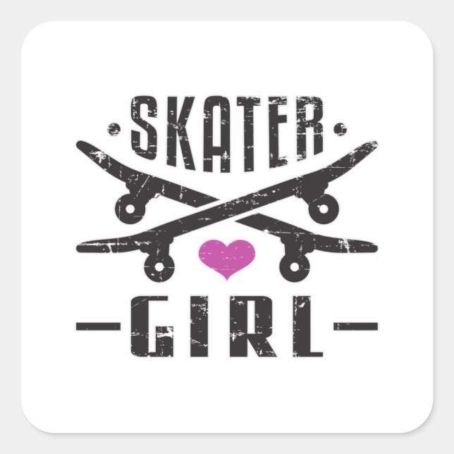 Skater Girl Skateboard Skaten Sk8 Skate Geschenk Quadratischer Aufkleber (Vorderseite)