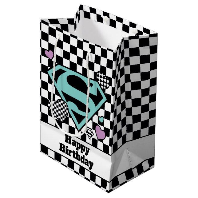 Skater Girl Supergirl Herz S Schild Mittlere Geschenktüte (Vorderseite Schrägansicht)