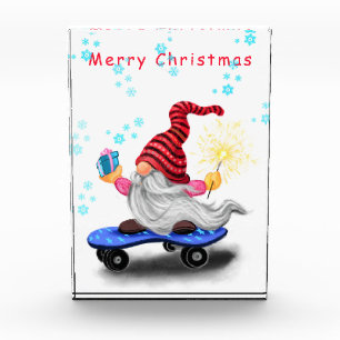Skater-Gnom mit Geschenk Weihnachts-Foto-Block Fotoblock