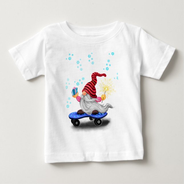 Skater Gnome Christmas Baby T - Shirt (Vorderseite)