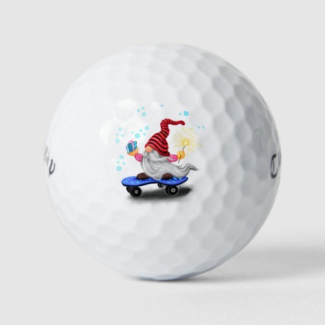 Skater Gnome mit Geschenk Weihnachtsgolfbälle Golfball (Vorderseite)