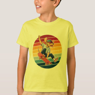 Skater Hund Retro-Sonnenuntergang T-Shirt