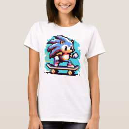 Skater Igel Schnell & Fun Pixel Art Skateboarding T-Shirt