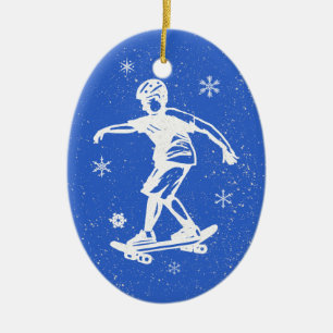 Skater-Jungen-Schneeflocke-Weihnachten Keramik Ornament