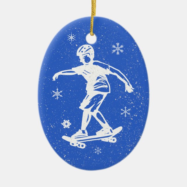 Skater-Jungen-Schneeflocke-Weihnachten Keramik Ornament (Vorne)