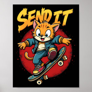 Skater Katze Mach Es Slang Lustig Retro Skateboard Poster
