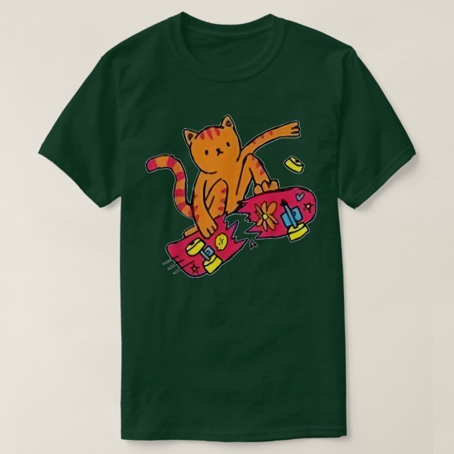 Skater Katze Skateboard Sonniger Skater Skateboard T-Shirt (Design vorne)