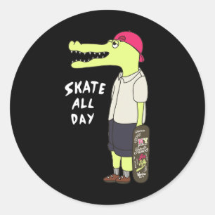 Skater mit Spaß beim Skateboardfahren Alligator-Ge Runder Aufkleber