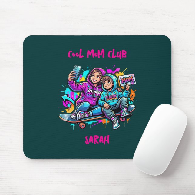 Skater Mom & Son Graffiti Dark Teal Mousepa Mousepad (Mit Mouse)