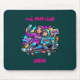 Skater Mom & Son Graffiti Dark Teal Mousepa Mousepad