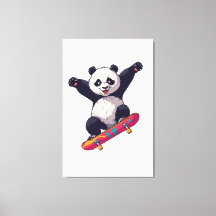 Skater Panda Canvas – Skateboarding Panda Wandkuns