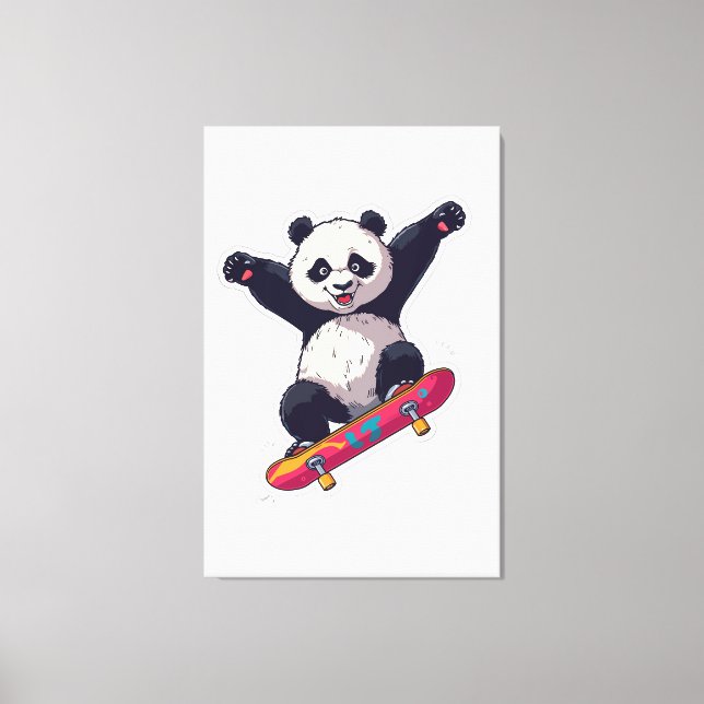 Skater Panda Canvas – Skateboarding Panda Wandkuns Leinwanddruck (Vorderseite)