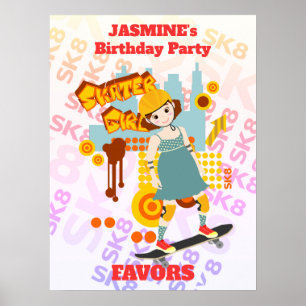 Skater Park Fun Girl Geburtstagsparty Poster