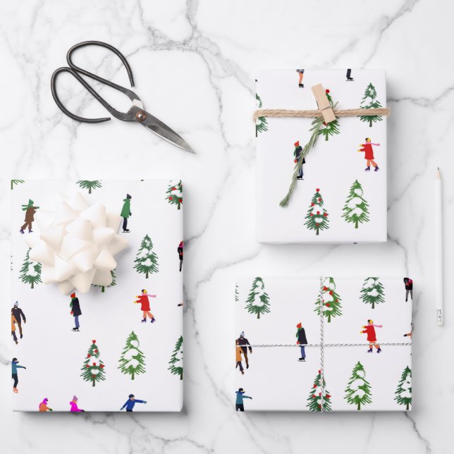 Skater  Pine Wand Skaten Weihnachten Geschenkpapier Set (Vorderseite)