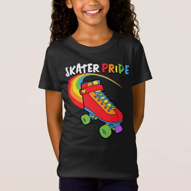 Skater Pride Rainbow Cartoon Roller Skate T-Shirt (Vorderseite)