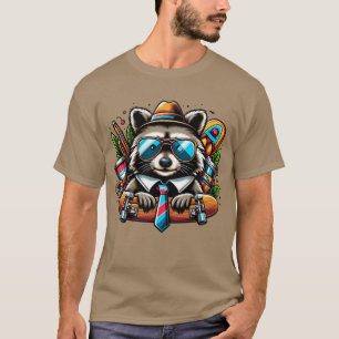 Skater Raccoon Cooles Tier mit Rucksack und Haut T-Shirt