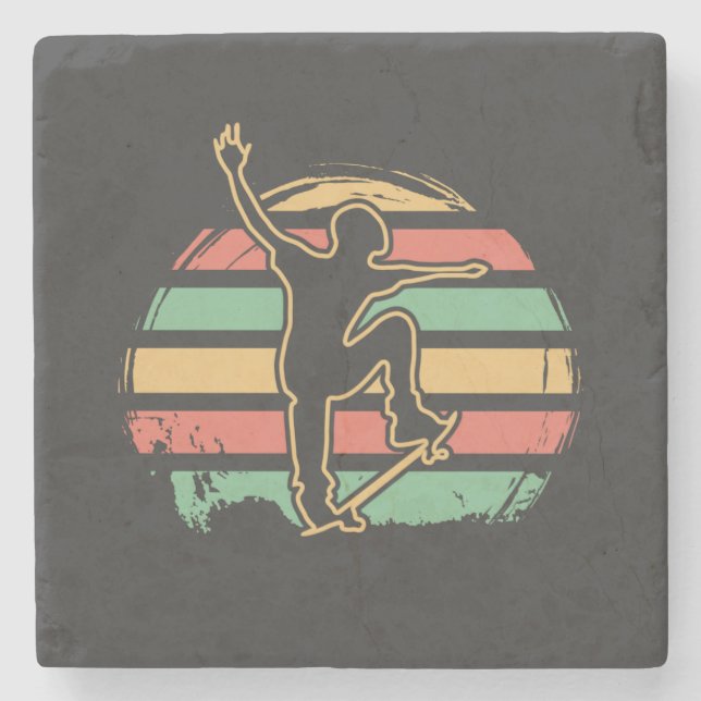 Skater Retro Steinuntersetzer (Vorderseite)