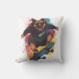 Skater Schäferhund � Cooler Skateboard-Hund Kissen