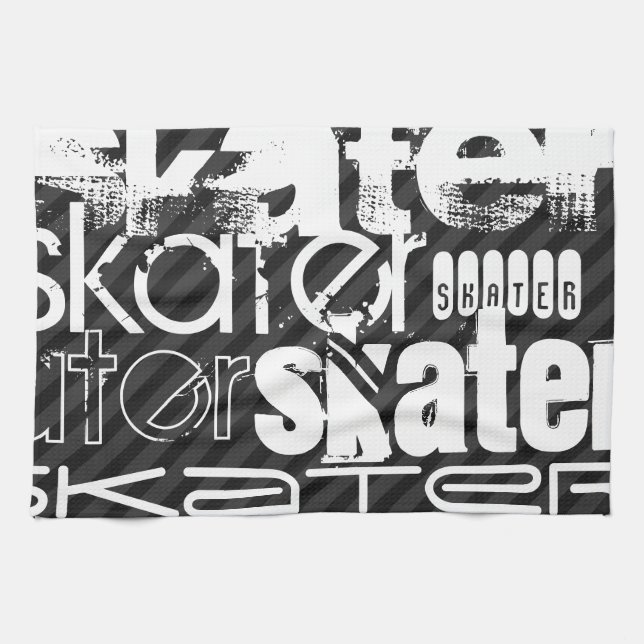 Skater; schwarz und dunkelgraue Streifen Handtuch (Horizontal)
