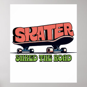 Skater Shred the Road – Retro 70er Skateboarding Poster