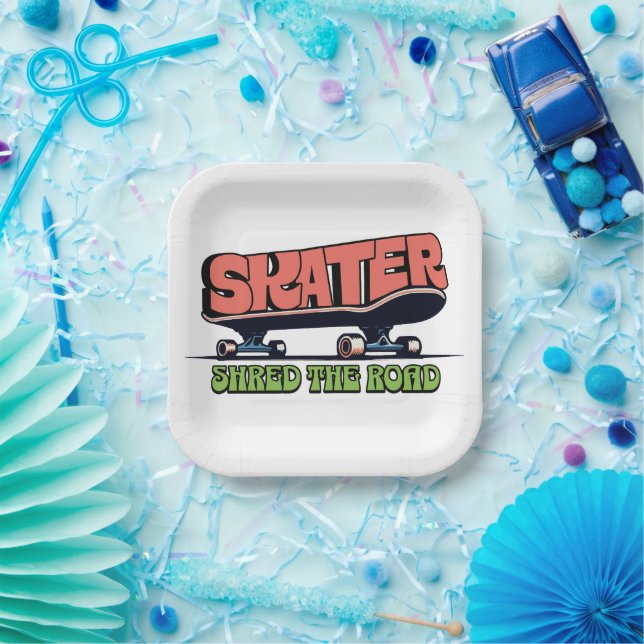 Skater Shred the Road – Retro 70s Skateboarding  Pappteller (Party)