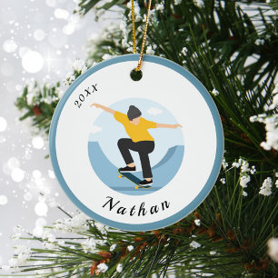 Skater Skateboarding Boys - Kundenname & Jahr Keramik Ornament