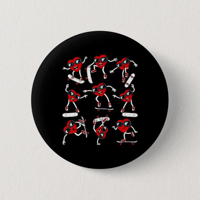 Skater Valentinstag Herzrasen Skateboards Junge Button (Vorderseite)