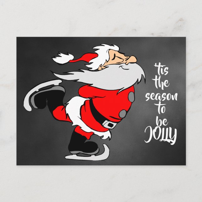 Skating Cartoon Santa Claus "tis the season  Postkarte (Vorderseite)
