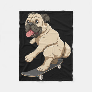 Skating Pug On Skateboard Funny Skateboarding Pug  Fleecedecke
