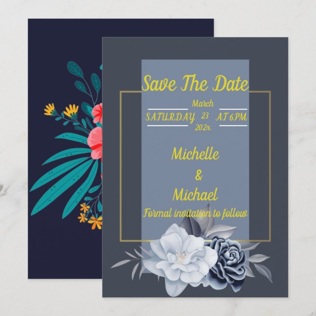 Skaymarts | Elegante Save the Date-Karte der Rose Save The Date (Vorne/Hinten)