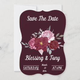 Skaymarts | Maroon Red Floral Save the Date