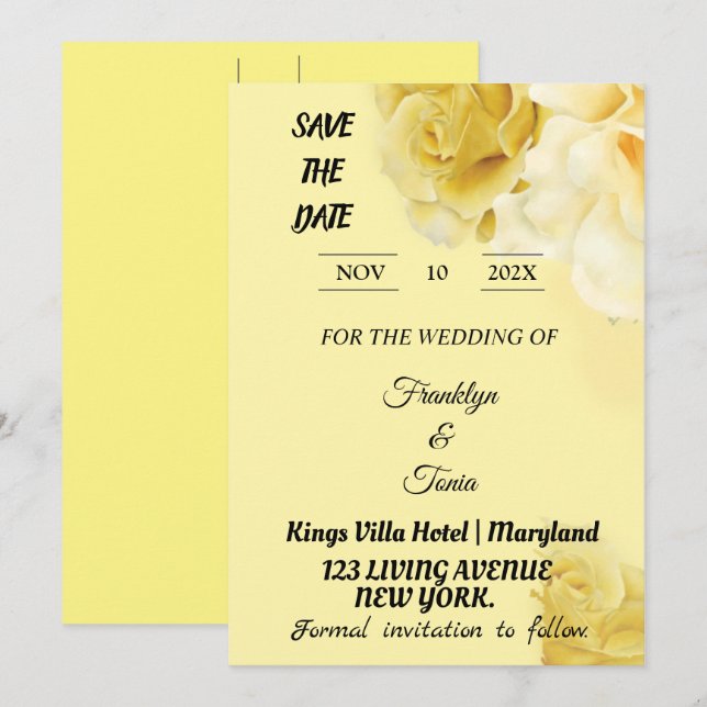 Skaymarts | Romantic Yellow Botanical Geometric Sa Save The Date (Vorne/Hinten)