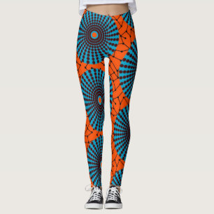 SKAYMARTS   Schwarz-Orange-afrikanische Prints-Leg Leggings