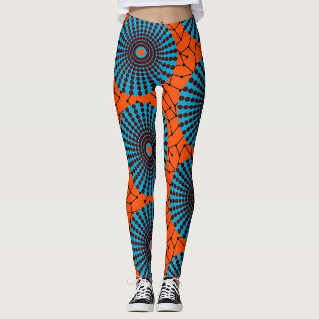 SKAYMARTS | Schwarz-Orange-afrikanische Prints-Leg Leggings (Vorderseite)