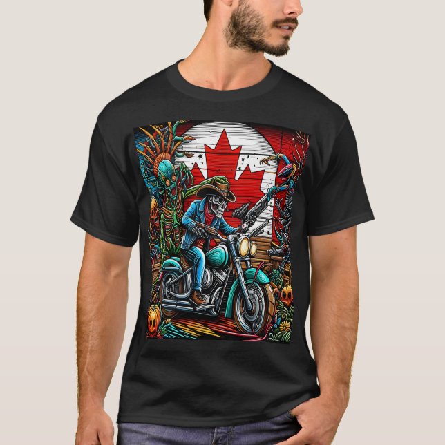 Skeletal Biker in an Apocalyptic World T-Shirt (Vorderseite)