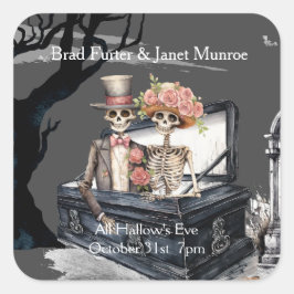 Skeletal Couple Wedding Quadratischer Aufkleber