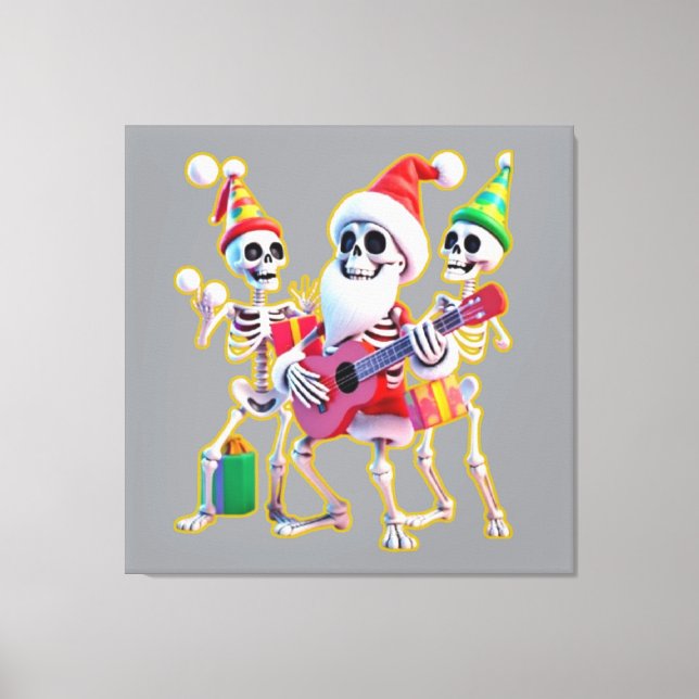 **Skeleton 3D Christm Santa Party – Funnyas Skelet Leinwanddruck (Vorderseite)