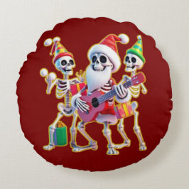 **Skeleton 3D Christm Santa Party – Funnyas Skelet Rundes Kissen