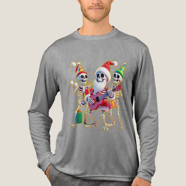**Skeleton 3D Christm Santa Party – Funnyas Skelet Tri-Blend Shirt (Vorderseite)