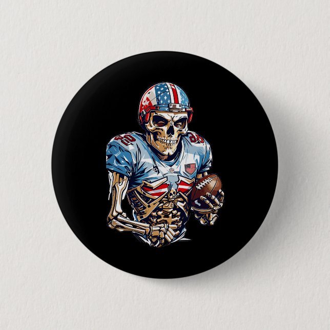 Skeleton American Football Player Halloween Graphi Button (Vorderseite)