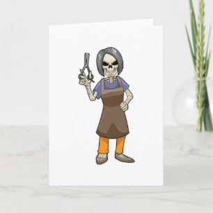 Skeleton as Hairdresser with Scissors Karte