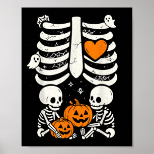 Skeleton Baby Twins Halloween Pregnancy Announceme Poster