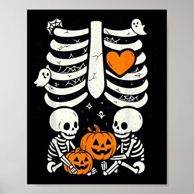 Skeleton Baby Twins Halloween Pregnancy Announceme Poster (Vorne)
